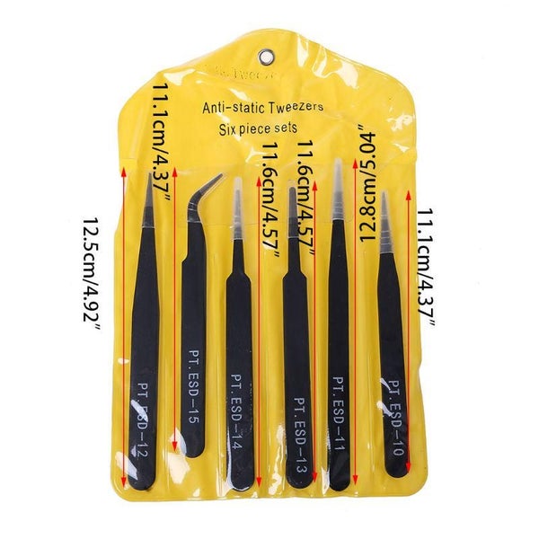 6Pcs Anti Static Tweezers Set / Anti ESD Tweezers / Electronic Tweezers Carousel 2