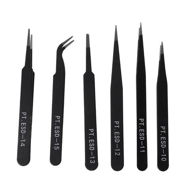 6Pcs Anti Static Tweezers Set / Anti ESD Tweezers / Electronic Tweezers Carousel 8