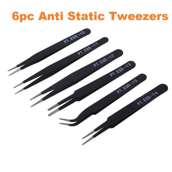 6Pcs Anti Static Tweezers Set / Anti ESD Tweezers / Electronic Tweezers Carousel 1