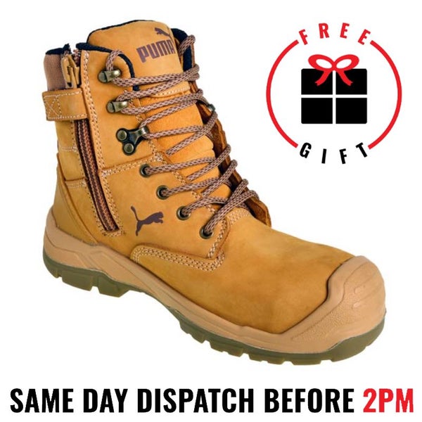 Puma Conquest Wheat 630727, Waterproof, Safety Zip Work Boot Composite Toe Cap Carousel 1