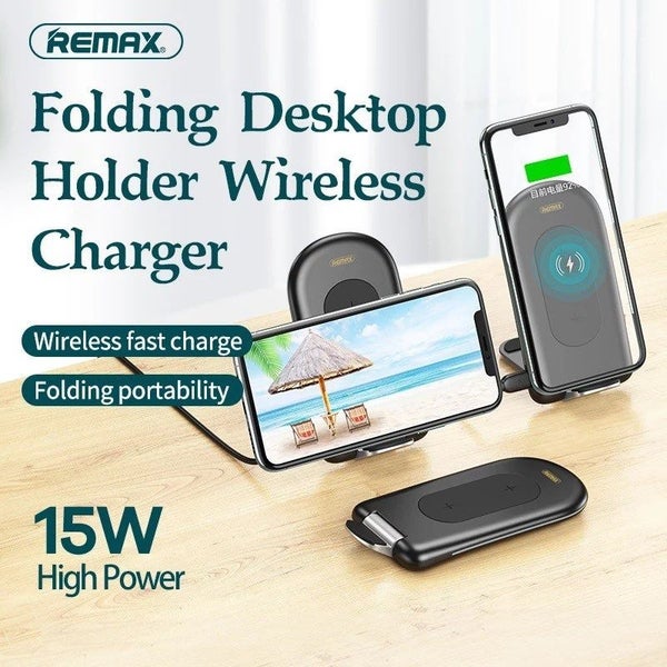 Desktop Wireless Charger REMAX Folding Fast Charging RP-W21 Phone Holder Black Carousel 2