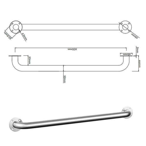 Evekare Exposed Flange Safety Grab Bathroom Wall Hand Rail Pull Bar 600mm SS SLV Carousel 7