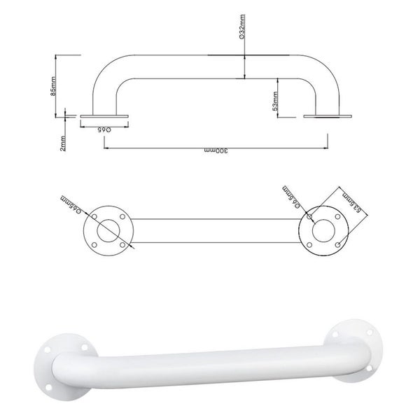 Evekare Exposed Flange Safety Grab Bathroom Wall Hand Rail Pull Bar 300mm SS WHT Carousel 6