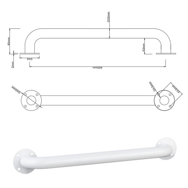 Evekare Exposed Flange Safety Grab Bathroom Wall Hand Rail Pull Bar 450mm SS WHT Carousel 7