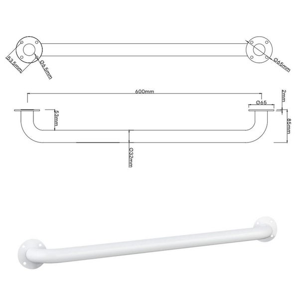 Evekare Exposed Flange Safety Grab Bathroom Wall Hand Rail Pull Bar 600mm SS WHT Carousel 7