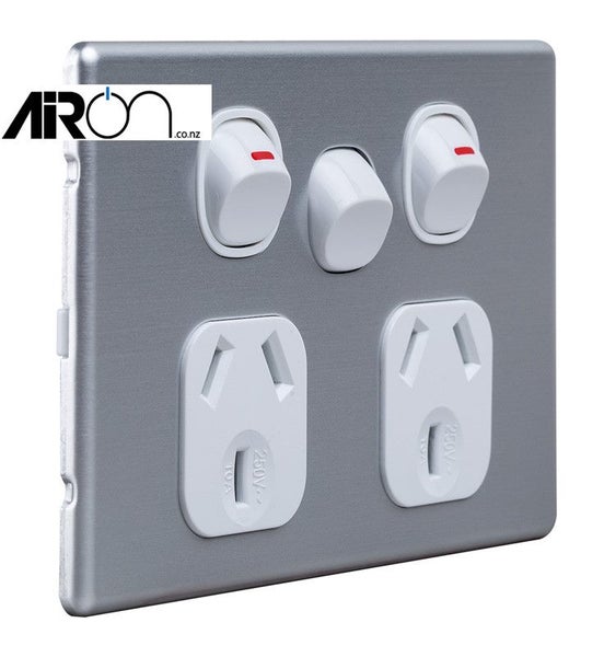 SLIMLINE DOUBLE POWER POINT WITH EXTRA SWITCH POWERPOINT HORIZONTAL ALU Carousel 1