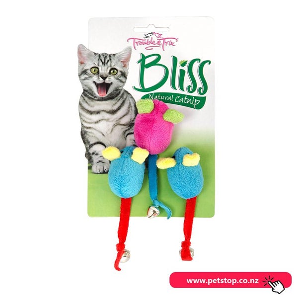 Trouble and Trix Bliss Mice Bell 3pk Cat Toy Carousel 1