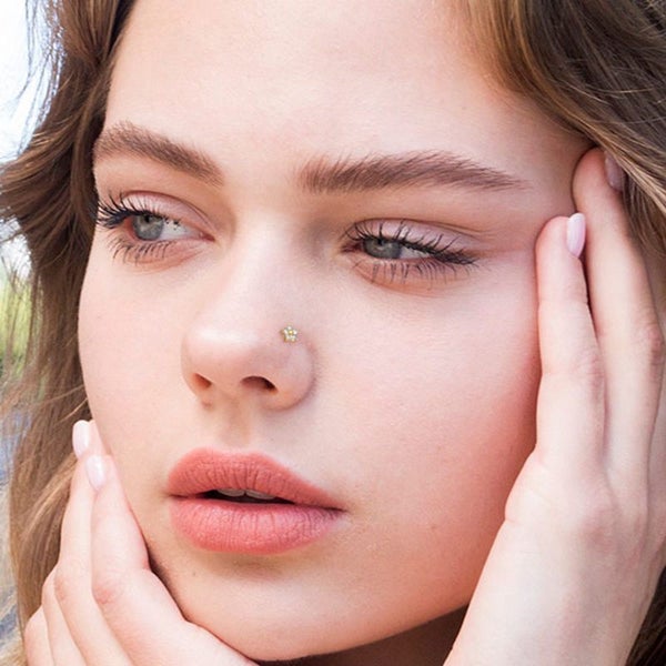 C.Z Flower L Bend Nose Stud Rings - Silver | Gold Carousel 3