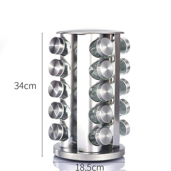 SPICE RACK CAROUSEL ROTATING GLASS STAND ROUND CONDIMENT 20 JARS SET Carousel 8