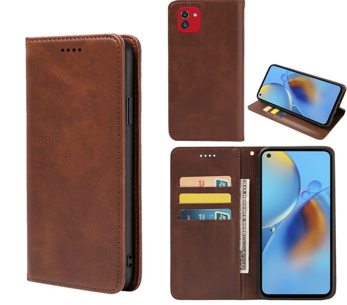 Samsung galaxy a04 PU leather slim flip case concealed magnet brown Carousel 1