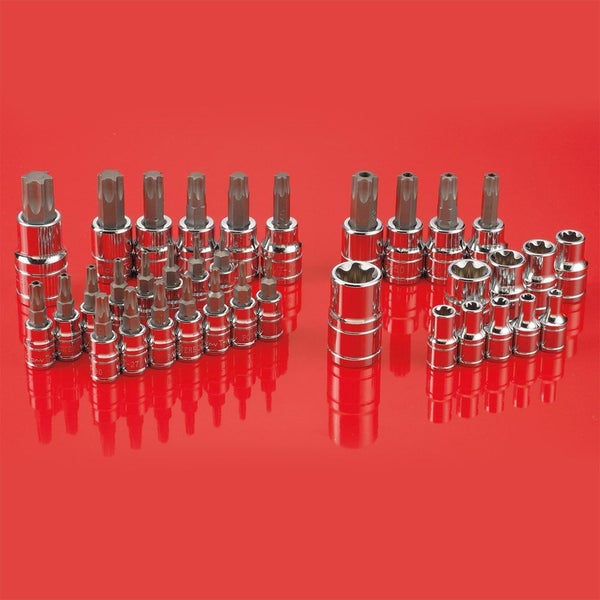 POWERBUILT1/4", 3/8", 1/2" Dr 35pc Male & Female Torx Socket Set Carousel 2