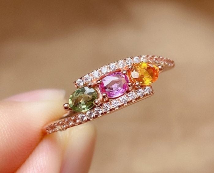 Multi-Gem Ring / 18KGP Rose Gold - Open Size Carousel 1