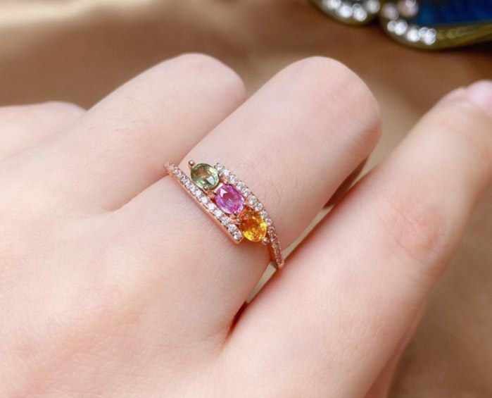 Multi-Gem Ring / 18KGP Rose Gold - Open Size Carousel 2
