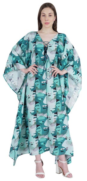 Moomaya Printed Rayon Turkish Maxi Kaftan For Women Beachwear Bikini Cover Up Carousel 1