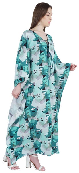 Moomaya Printed Rayon Turkish Maxi Kaftan For Women Beachwear Bikini Cover Up Carousel 2