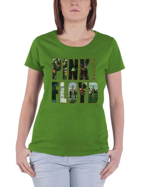 Pink Floyd T Shirt Echoes Album Montage new Official Womens Skinny Fit Green Carousel 1
