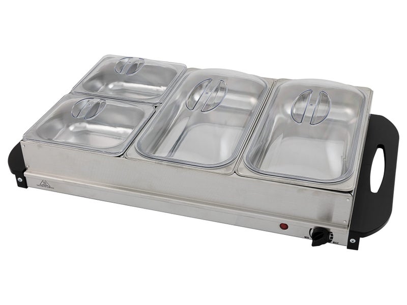 4 Pan Heated Food Warmer | 300W Electric | 4 Dish Stainless Steel Buffet Warmers Carousel 1