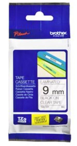 Brother TZe-121 9mm x 8m Black on Clear Tape Carousel 1