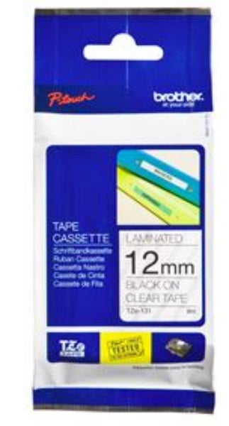 Brother TZe-131 12mm x 8m Black on Clear Tape Carousel 1