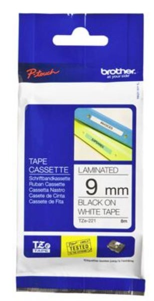 Brother TZe-221 9mm x 8m Black on White Tape Carousel 1