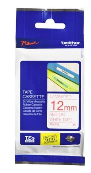 Brother TZe-232 12mm x 8m Red on White Tape Carousel 1