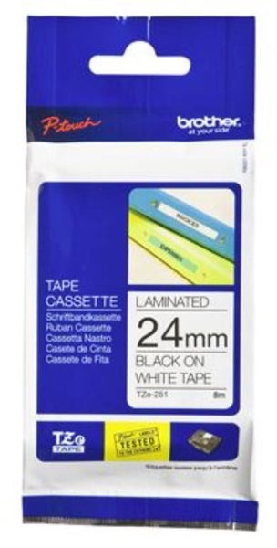 Brother TZe-251 24mm x 8m Black on White Tape Carousel 1