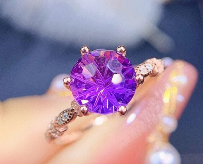 Gorgeous Amethyst Ring / Open Size 18KGP Rose Gold Ring Carousel 1