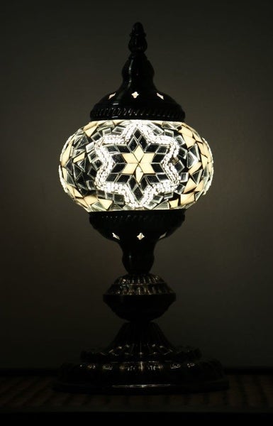 Turkish Mosaic Table Lamp White With Large Elegant Base - 33cm Carousel 1