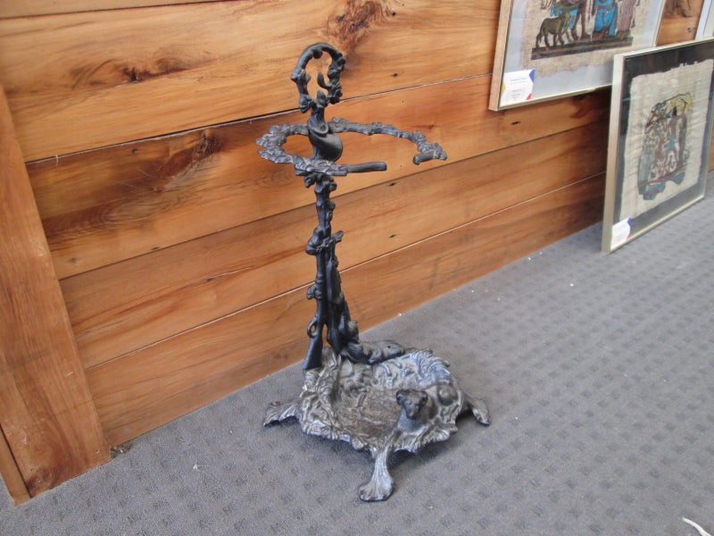 Antique Brass Fireplace Tool Stand with Dog & Rifle Carousel 2