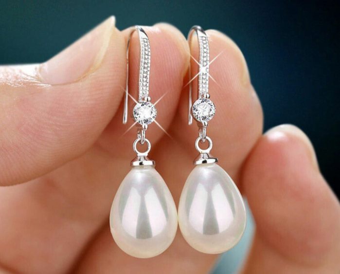 Drop Earrings with Imitation Pearl 18KGP White Gold Carousel 2