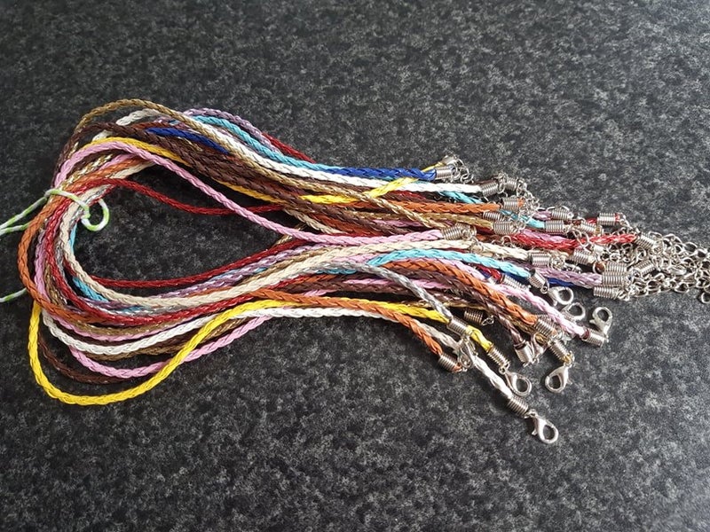 Bulk Lot - 20 Imitation Leather Necklace Cord - plaited, mixed colour. Carousel 1