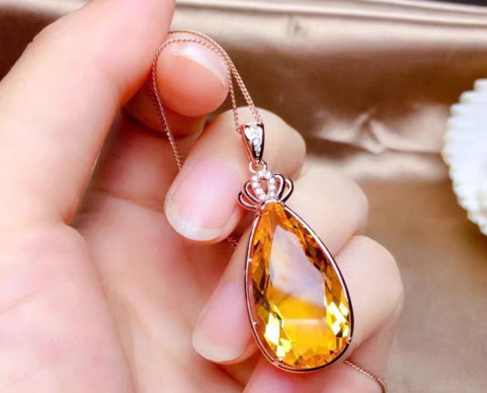 Pear-Cut Citrine CZ Pendant Necklace 18K Rose Gold Plated Carousel 1