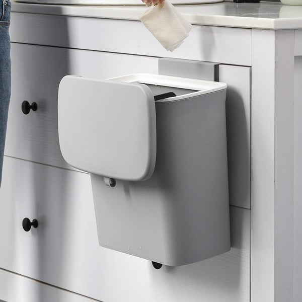 Kitchen Cabinet Door Hanging Trash Can with Lid-Gray Carousel 7