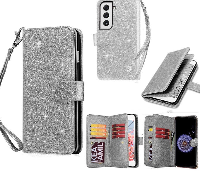 Samsung Galaxy s26 glitter leather double wallet multi card slots pockets sil Carousel 1