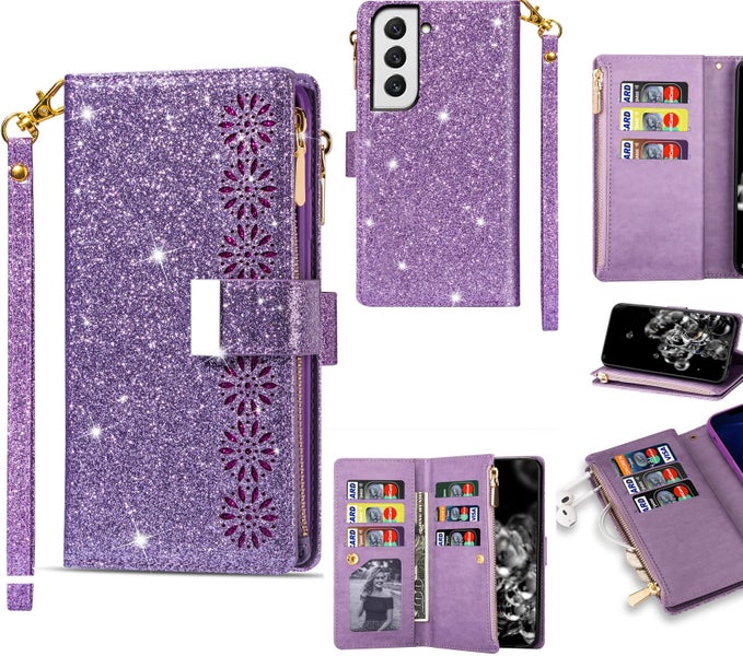 galaxy a05s case glitter leather double wallet 9 card 2 pocket zip ppl Carousel 1