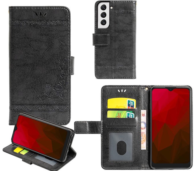 galaxy a55 5g pu leather wallet case cowhide finish card back buckle grey Carousel 1