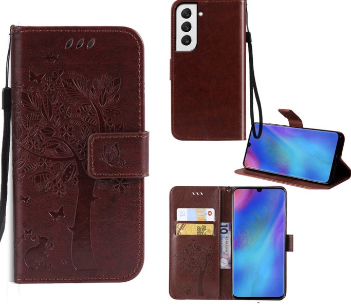 Galaxy s23 FE 5g Pu Leather Wallet Case Embossed Cat and Tree Card Slot brn Carousel 1