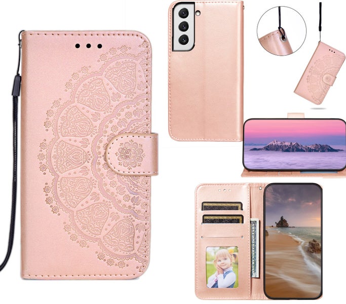 Samsung Galaxy s25 plus embossed PU leather wallet case mandala totem rose gold Carousel 1