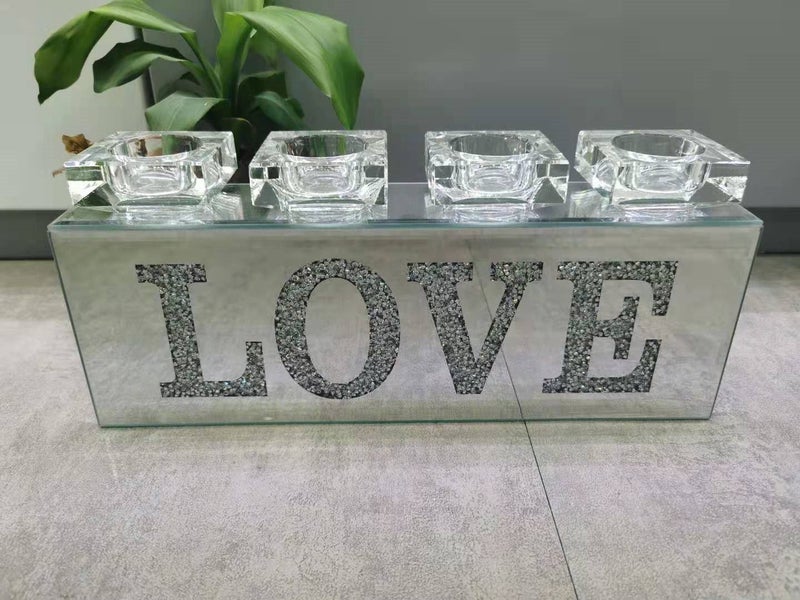 CANDLE HOLDER CRYSTAL TEALIGHT STAND LOVE MIRROR Carousel 1