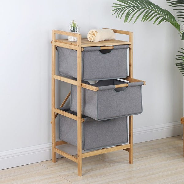 Natural Bamboo 3-Tier Multifunctional 3 Drawer Basket Rack Carousel 1