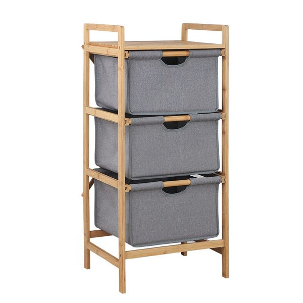 Natural Bamboo 3-Tier Multifunctional 3 Drawer Basket Rack Carousel 6