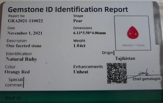 1.04CT CERTIFIED UNHEATED BEAUTIFUL ORANGY RED 100% NATURAL RUBY Carousel 7