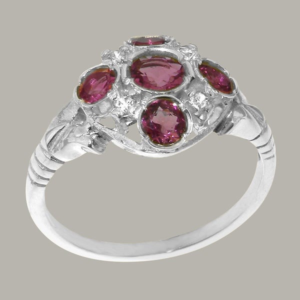 White Gold Natural Pink Tourmaline & CZ Cluster Ring - Full 9ct UK Hallmark Carousel 1