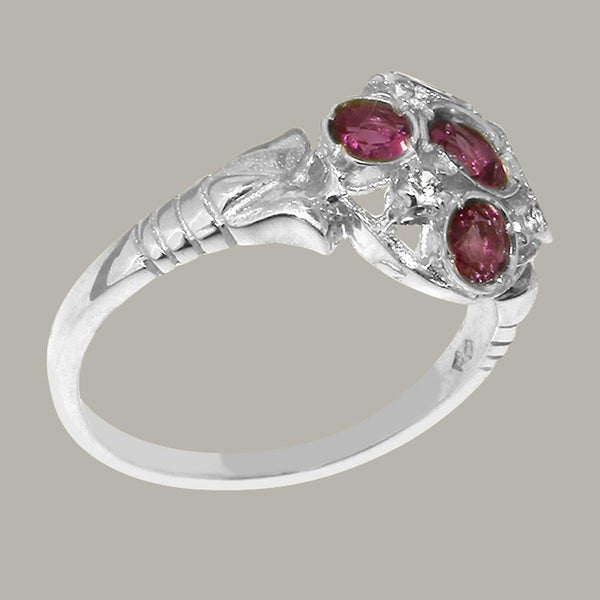 White Gold Natural Pink Tourmaline & CZ Cluster Ring - Full 9ct UK Hallmark Carousel 2
