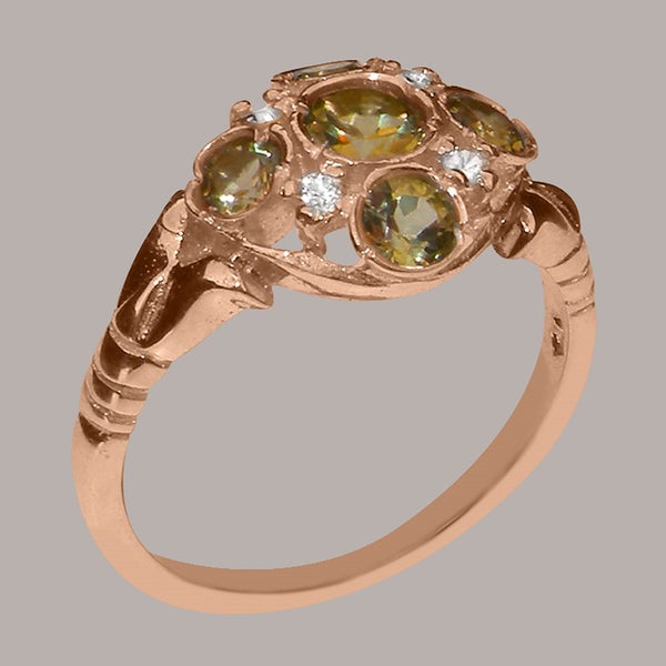 Rose Gold Natural Peridot & Diamond Womens Cluster Ring - Full 9ct UK Hallmark Carousel 1