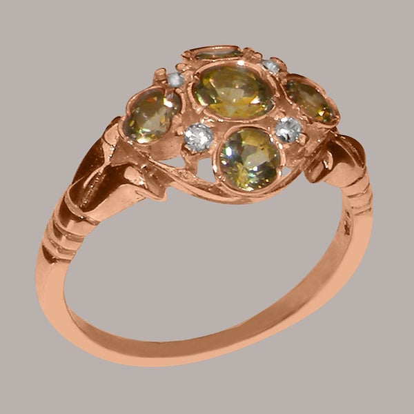 Rose Gold Natural Peridot & Diamond Womens Cluster Ring - Full 9ct UK Hallmark Carousel 2