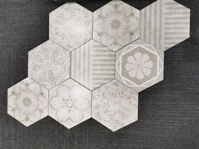 Feature Tile - Hexagon Grey Pattern Tile 200x230mm Porcelain Tiles Carousel 2