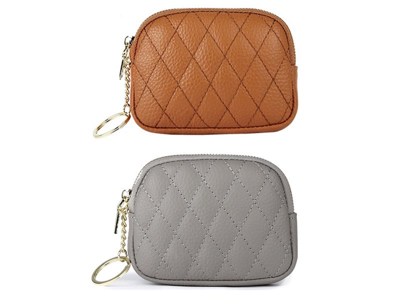 2X Genuine Leather Purse Quilting Wallet Brown Grey Carousel 1