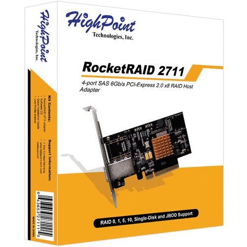 HighPoint RocketRAID 2711 Single-Port 4 Channel SAS 6 Gbps PCIe 2.0 x8 RAID HBA Carousel 4