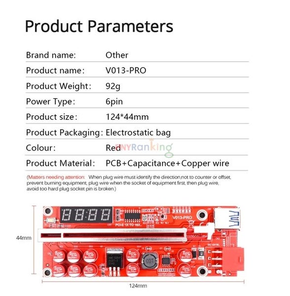 PCI-E USB 3.0 Riser Card v013 PRO x1 to x16 Mining Riser GPU 6Pin 10LED Lights Carousel 2